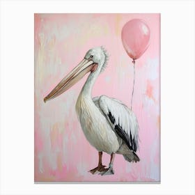 Cute Pelican With Balloon Canvas Print