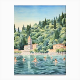 Swimming In Lake Como Italy 3 Watercolour Canvas Print