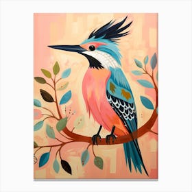 Pink Scandi Kingfisher 2 Canvas Print