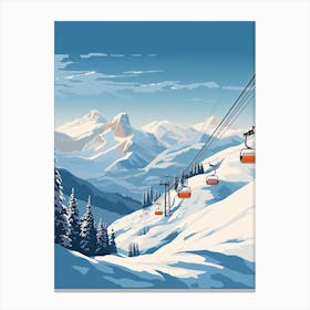 Jackson Hole Mountain Resort   Wyoming, Usa, Ski Resort Illustration 3 Simple Style Canvas Print