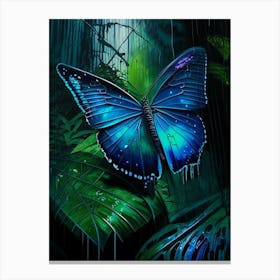 Morpho Butterfly In Rain Forest Graffiti Illustration 1 Canvas Print