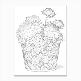 Container Of Peonies In Garden 3 Drawing Canvas Print