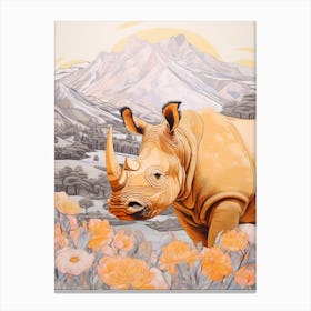 Rhino With Flowers & Plants 11 Canvas Print