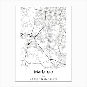 Marianao,Cuba Minimalist Map Canvas Print