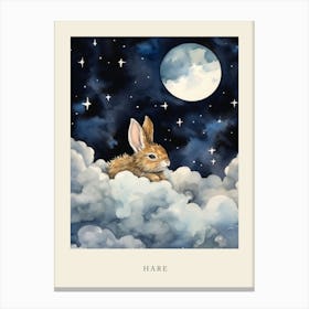 Baby Hare 3 Sleeping In The Clouds Nursery Poster Canvas Print