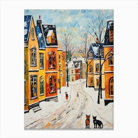Cat In The Streets Of Quebec City   Canada With Sow 4 Canvas Print