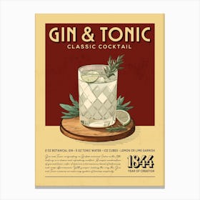Gin And Tonic Classic Cocktail Canvas Print