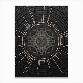 Geometric Glyph Symbol in Gold with Radial Array Lines on Dark Gray n.0186 Canvas Print