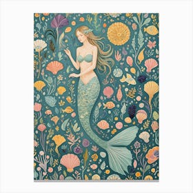 Mermaid And Her Treasures Canvas Print