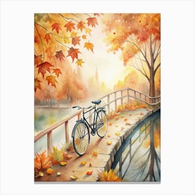 A Peaceful Countryside Bridge In Autumn With A B Canvas Print