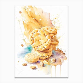 Peanut Butter Cookies Dessert Storybook Watercolour 3 Flower Canvas Print