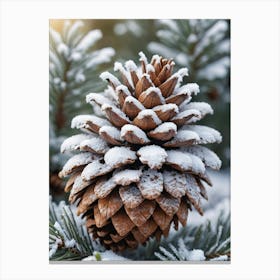 Pine Cone Covered In Snow Canvas Print