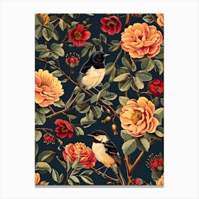 Seamless Pattern With Birds And Roses Canvas Print