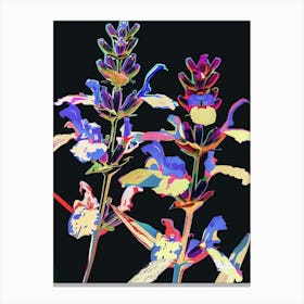Neon Flowers On Black Lavender 3 Canvas Print