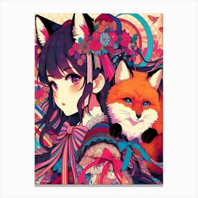 Pretty Anime Girl with Fox 7 Canvas Print