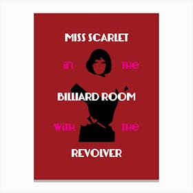 Miss Scarlet - Retro - Billiard Room - Cluedo - Vintage - Board Game - Mystery - Art Print - Red Canvas Print