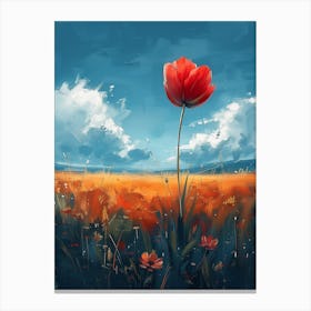 Red Flower In The Field Canvas Print