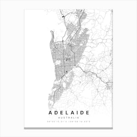 Adelaide Australia White Map Canvas Print