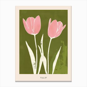 Pink & Green Tulip 1 Flower Poster Canvas Print