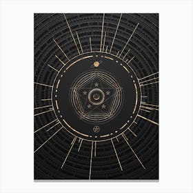 Geometric Glyph Symbol in Gold with Radial Array Lines on Dark Gray n.0166 Canvas Print