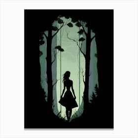 Silhouette Of A Woman In The Forest 1 Canvas Print