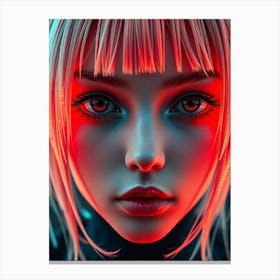 Girl With Red Hair -Neon Portrait Canvas Print