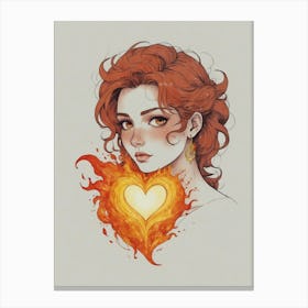 Girl With A Fire Heart Canvas Print