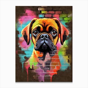 Aesthetic Puggle Dog Puppy Brick Wall Graffiti Artwork Canvas Print