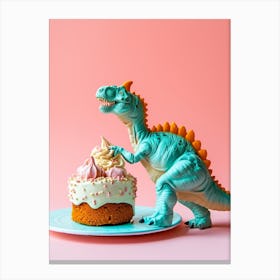 Toy Dinosaur Making A Cake Canvas Print