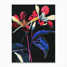 Neon Flowers On Black Cyclamen 1 Canvas Print