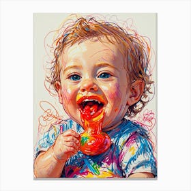 Baby Eating A Toy Canvas Print