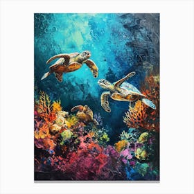 Colourful Impressionism Inspired Sea Turtles 1 Canvas Print