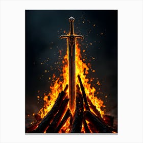 Sword In Fire Flames Poster Canvas Wall Room Decor Canvas Print