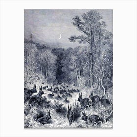 Gustave Doré “ Rabbits Head Into The forest , From Fables of La Fontaine” (1868) Lithograph Easter Ostara Vintage Gothic in HD Canvas Print