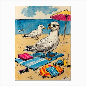 Seagulls On The Beach 3 Canvas Print