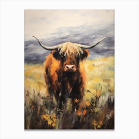 Impressionism Style Painting Of Highland Cow In The Valley 3 Canvas Print
