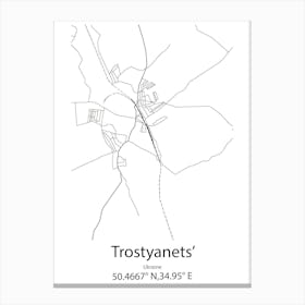 Trostyanets ,Ukraine Minimalist Map Stampe su tela