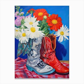 Oil Painting Of Wild Flowers And Cowboy Boots, Oil Style 2 Canvas Print