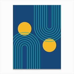 Mid Century Modern Geometric cI in Cottage Teal Navy Blue Mustard Yellow (Rainbow and Sun Abstraction) 6 Canvas Print