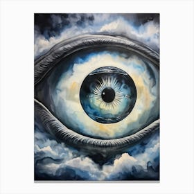 Optical Illusion Watercolor Where Pupil Forms An Alien Head With Its Gaze Fixed Forward Reflections Canvas Print