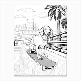 Dachshund Dog Skateboarding Line Art 4 Canvas Print