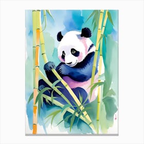 Panda Bear With Bamboo Canvas Print