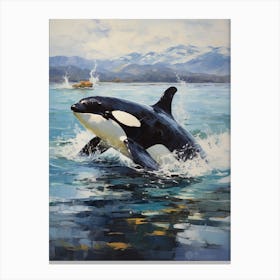 Cold Icy Oil Painting Style Of Orca Whale Canvas Print