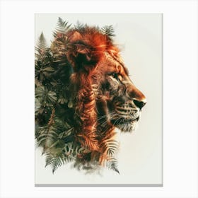Double Exposure Realistic Lion With Jungle 9 Canvas Print