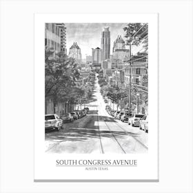 South Congress Avenue Austin Texas Black And White Drawing 2 Poster Canvas Print