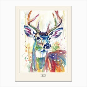 Deer Colourful Watercolour 4 Poster Canvas Print