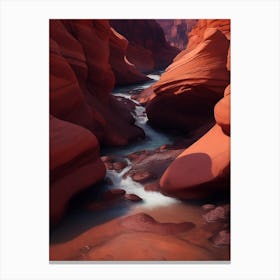 Canyon And River Flow With Red And Orange Rocks In Sequence Canvas Print