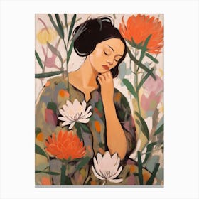 Woman With Autumnal Flowers Protea 1 Canvas Print