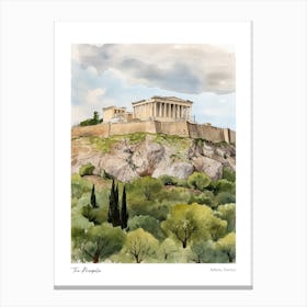 The Acropolis, Athens 4 Watercolour Travel Poster Canvas Print