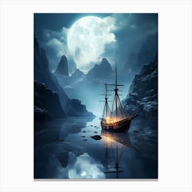 Ship In The Moonlight 2 Canvas Print